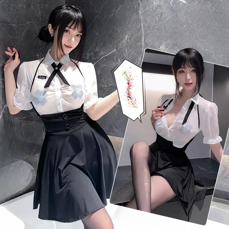 Sweet Japanese Schoolgirl Uniform Dress Perspective Sexy Lingerie JK Set Pleated Skirt Women Night Roleplay Student Temptation