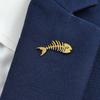 Stainless Steel Men's Collar Brooch Hollow Design Fish Skeleton Lapel Pin  Formal Wear