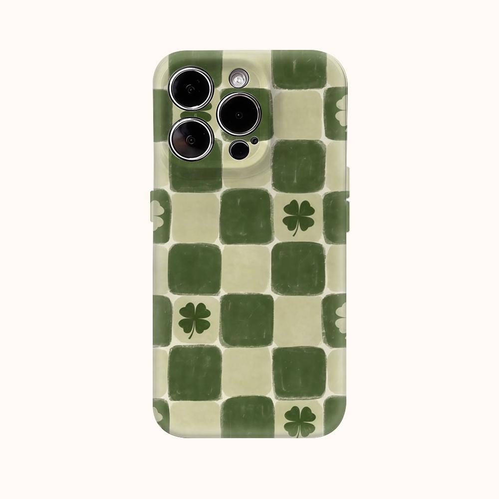 Vintage Clover Checker Phone Case for IPhone 17AIR 16E 16 15 14 13 12 11 17 Pro Max Plus Double-layer Back Cover