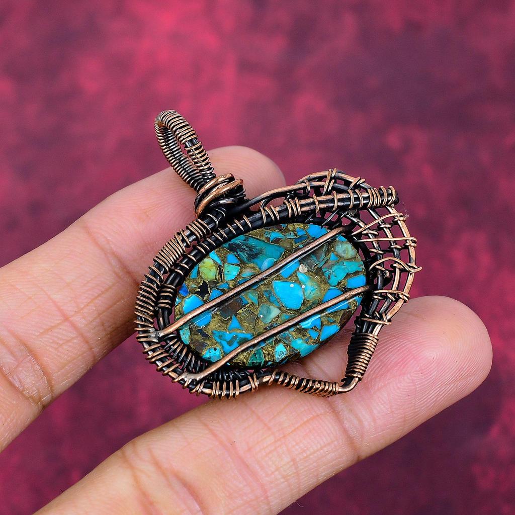 Copper Chrysocolla Gemstone Pendant Handmade Jewelry Copper Wire Wrapped Pendant
