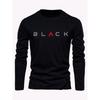 Men's 100% pure cotton loose fit plus size comfortable casual sports BLACK letter printed round neck long sleeved T-shirt top