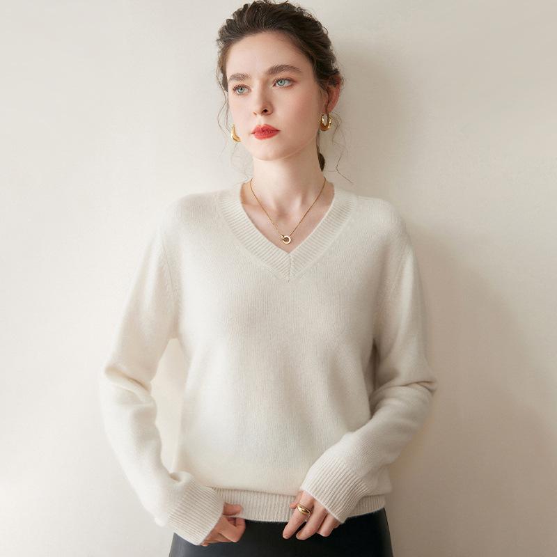 Women's Cashmere V-Neck Slimming Knit Sweater - Warm Autumn/Winter Fashion