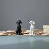 3D Printed Geometric Dog Sculpture Modern Minimalist Desk Decor Matte Black & White