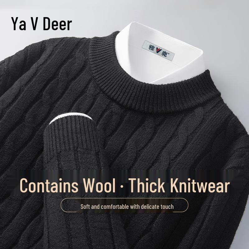 Yalu Men's Wool Blend Round Neck Knit Sweater