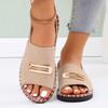 Women's European & American Flat Sandals with Elastic Fabric Band and Metal Accents, Plus Size, Beach-Ready.