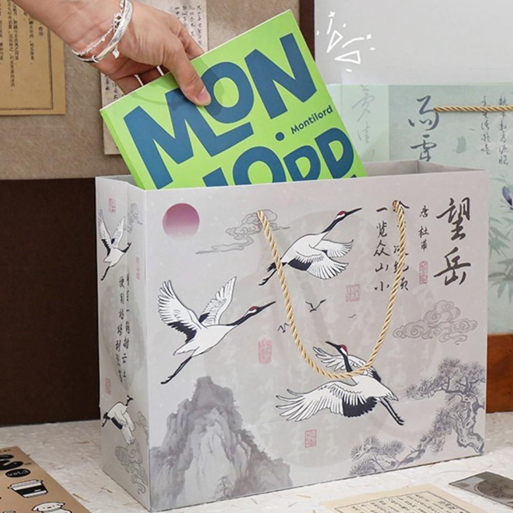 Portable Chinese Style Gift Bag Large Capacity Storage Organizer Handbag White Cardboard Handheld Bag Girl