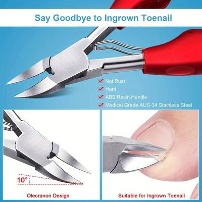 Stainless Steel Nail Scissors with Curved Blade - Heavy-Duty,Toe Nail Clippers Set for Ingrown Toenail, Men and Adults, Elderly,