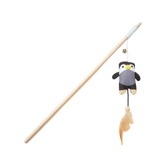 Interactive Cat Wand Toy Feather Plush Animal Cat Teaser Stick with Bell Indoor Kitten Play Exercise Toy
