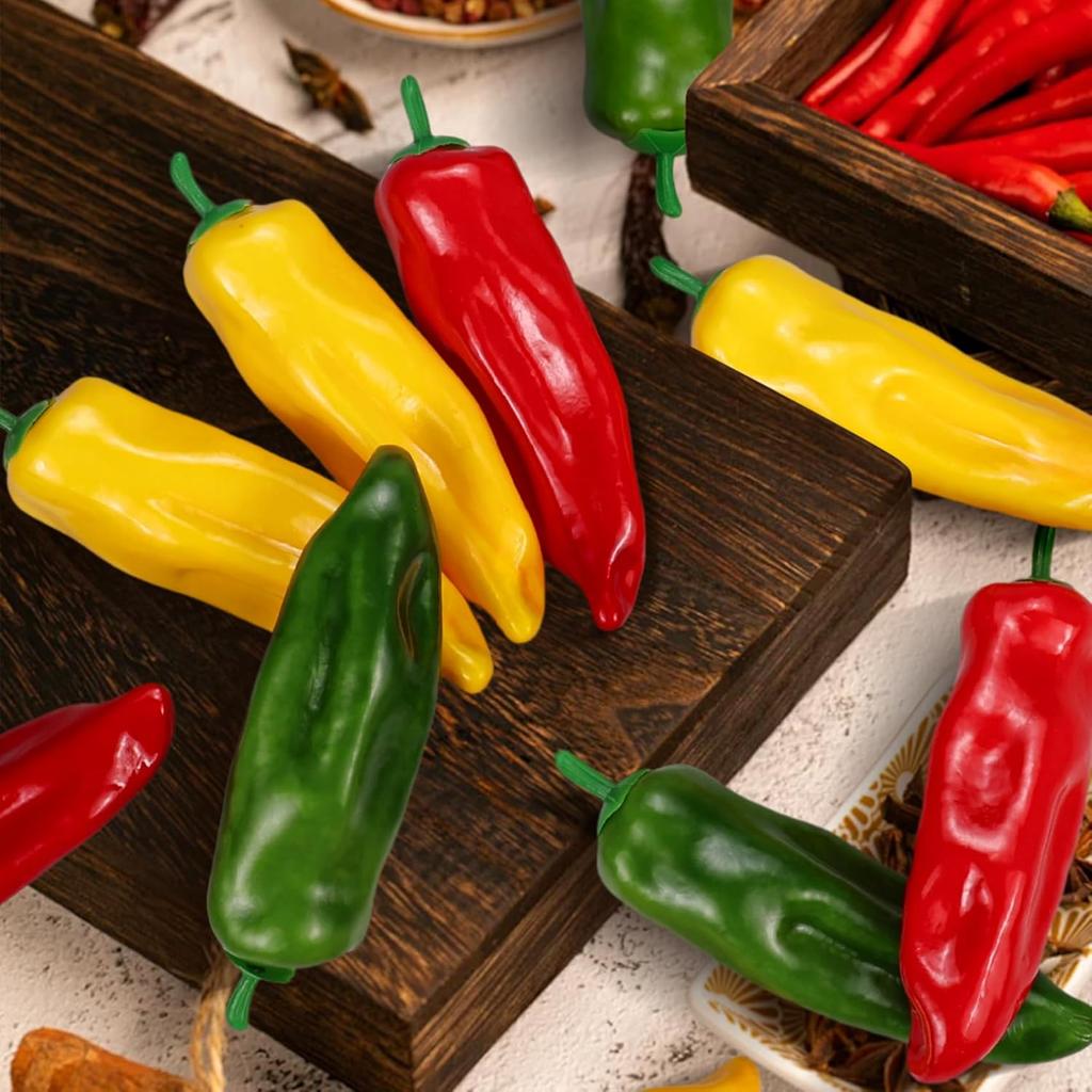 Lorigun 12Pcs Artificial Chili Fake Pepper Colorful Chili for Decoration Faux Vegetables Photo Props Home Kitchen Decoration Children Teaching