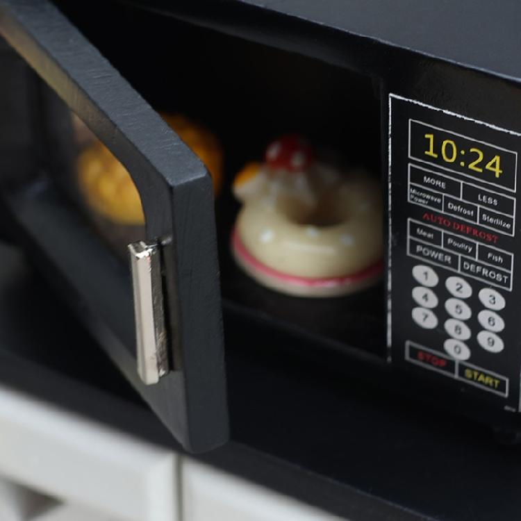 Detaillierte Holz-Mikrowellen-Miniatur für 1/12 Maßstab Puppenhaus-Küchenszene-Aufbau und kreatives Spiel