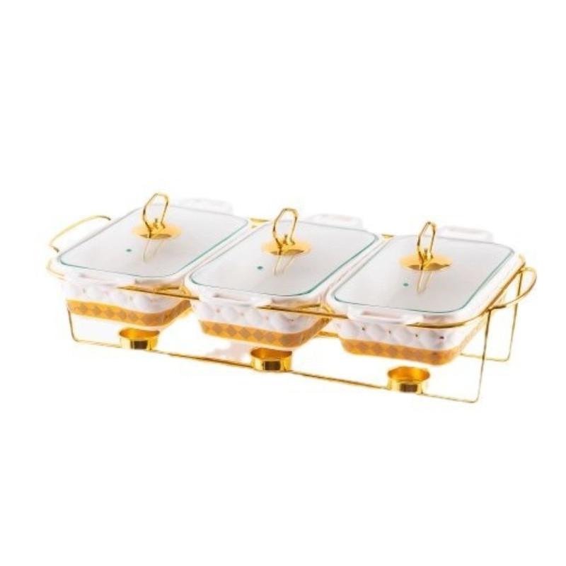 Creative Three Grid Golden Shelf Ceramic Soup Pot Kitchen Heating Baking Pan Golden Point Soup Pot Tableware