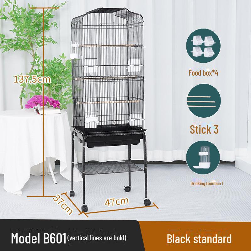 Grande Cage à Oiseaux pour Perroquets et Mynas - Design Phénix Noir
