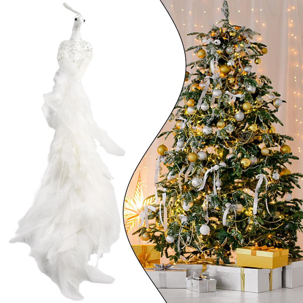 1pc Artificial White Peacocks Feathered Ornaments Christmas Long Tail Simulation Birds Christmas Tree Wedding Decor Pendant