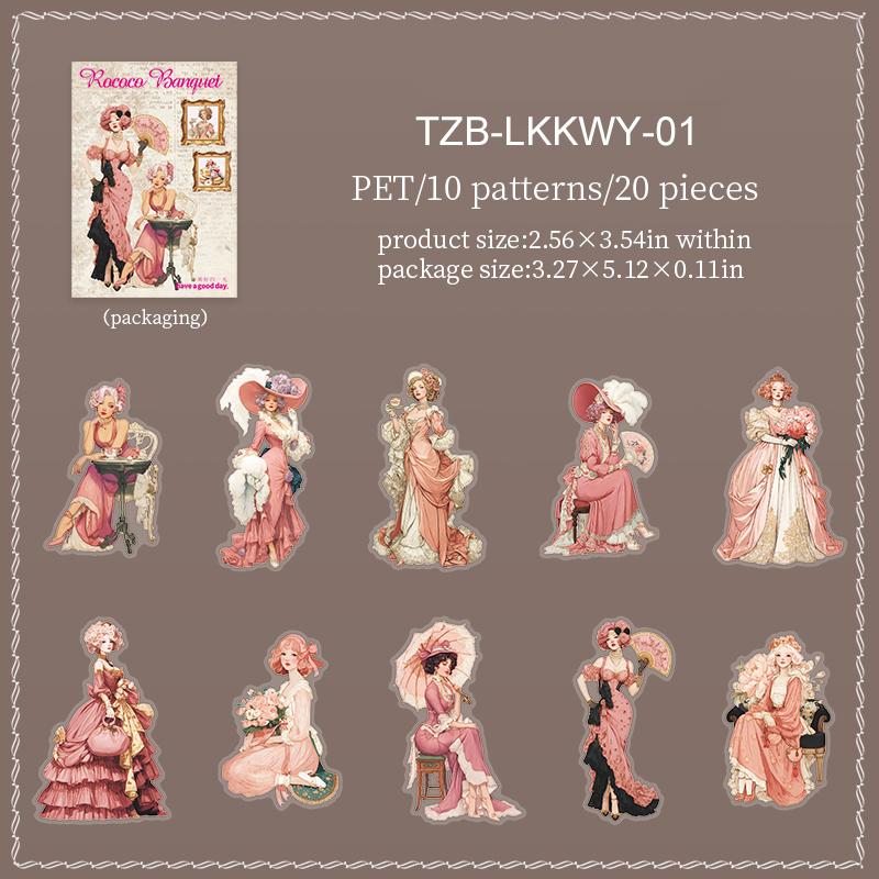 JIANWU Rococo Banquet Series Vintage Character Landscape Material Collage PET Sticker Creative DIY Journal Stationery