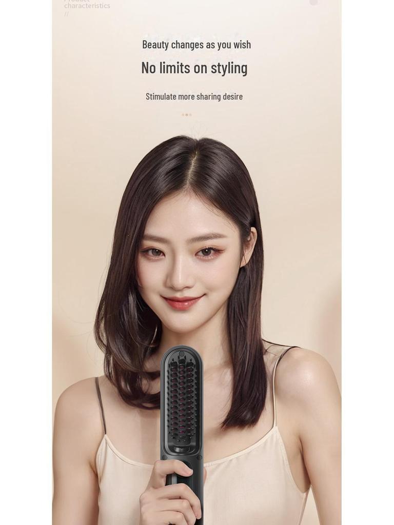 Portable Wireless Hair Straightening Comb with Negative Ions, No Damage, Mini Styling and Curling Tool