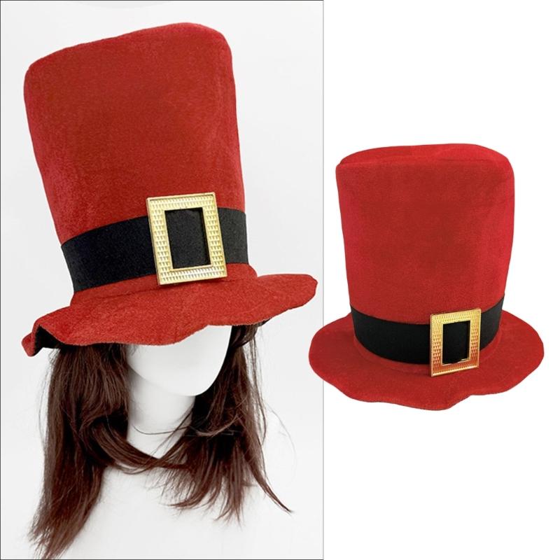 Velvet Christmas Tall Hat Fashion Buckle Belt Top Hat Festival Photography Hat for Formal Event Holiday Costume Headwear