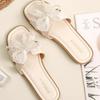 Fairy wind bow pearl slippers female 2025 summer new Korean version of Internet celebrity flat bottom square head cool slippers