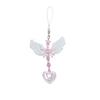 Cute Trendy Pink Bow Tie White Angel Wings Double Hearts String Beads Keychain Camera Pendant for Women Backpack Jewelry Gift