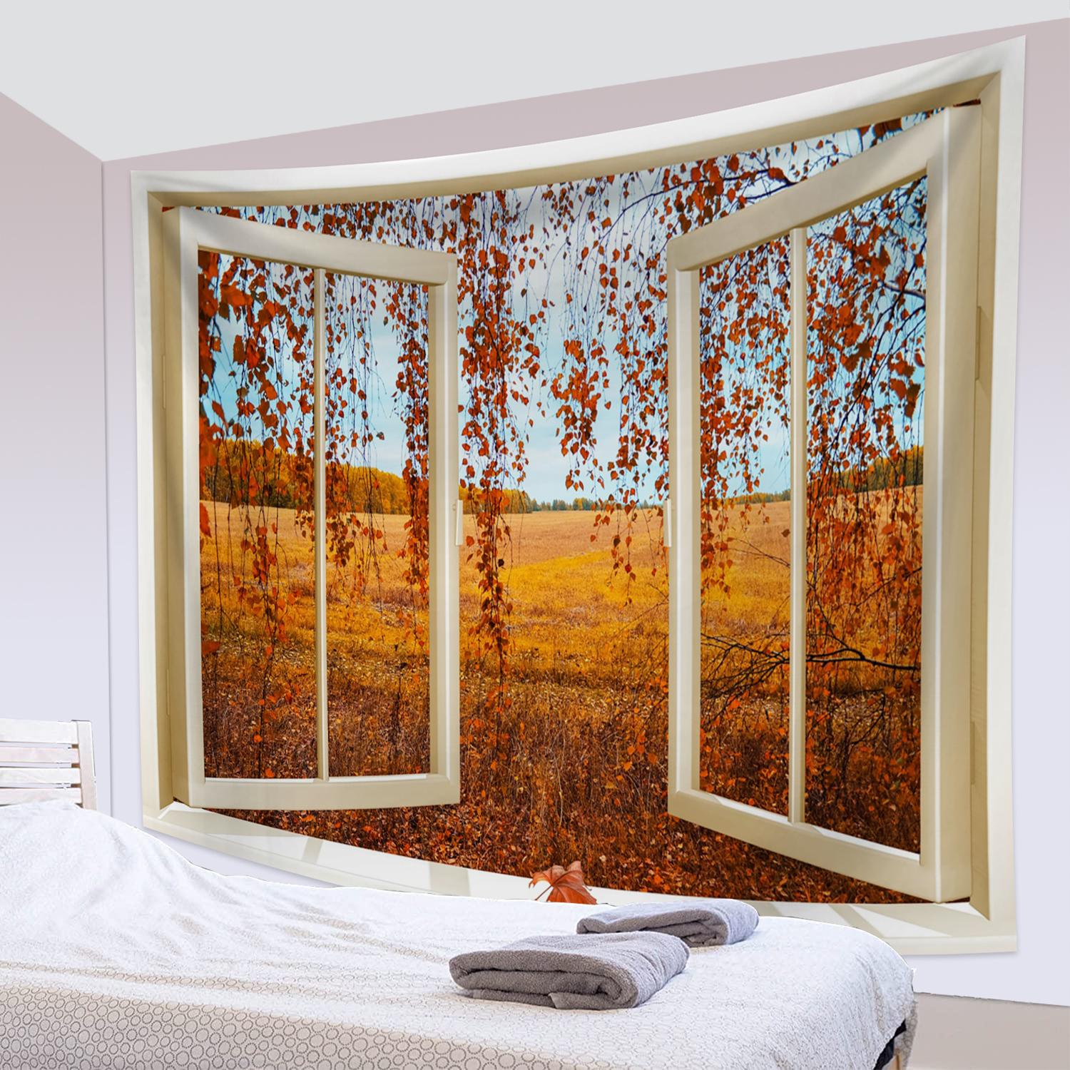 

Природный гобелен настенный лес закат ручей пейзаж гобелен искусство спальня гостиная украшение общежития 100X75CM