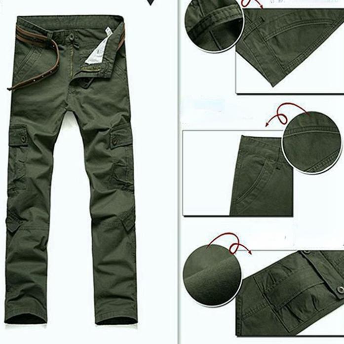 Bavlněné Pánské Cargo Kalhoty s Více Kapsami s Rovnými Nohavicemi Volné Ležérní Outdoorové Kalhoty Pánské Pracovní Kalhoty na Turistiku Al Kalhoty