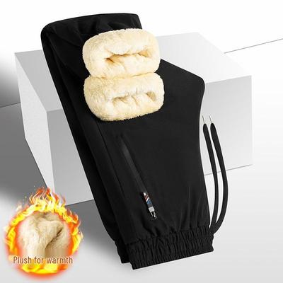 Calças de Lã de Cordeiro com Forro de Fleece Plus Size Masculino - Quentes, Impermeáveis, à Prova de Vento, Calças de Moletom com Corte Amplo