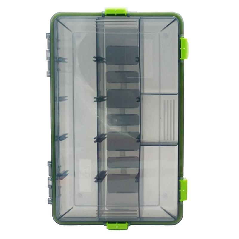 

Waterproof Fishing Tackle Organizer Box Tackle Dividers Box withAdjustable Dividers Transparent Fishing Lure Storage Box 13 cells зелёный