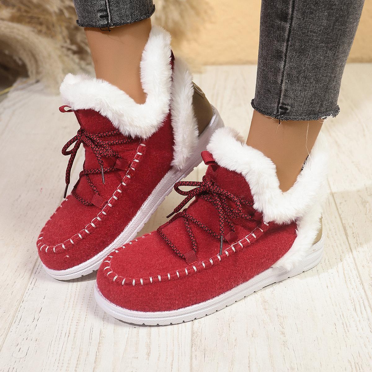 

Winter Warm Oversized Cotton Boots for Women Plush Flat Bottom Casual Shoes Fashionable and Versatile 36