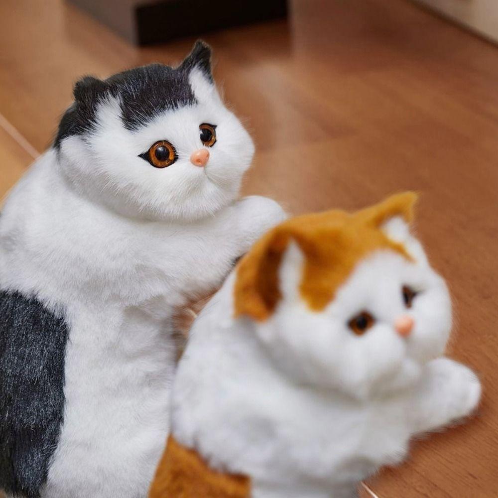 Decoration Realistic Cat Stuffed Doll Furry Hanging Lifelike Cat Plush Toy  Crafts