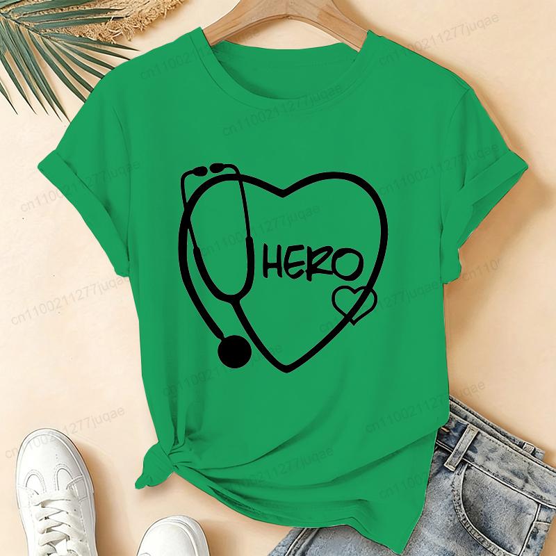 

Summer Fashion Women Tshirt Short Sleeve Nurse Tshirt Ladies Tee Shirt Top Stethoscope Hero Graphic T-Shirts Camisetas Mujer XXS
