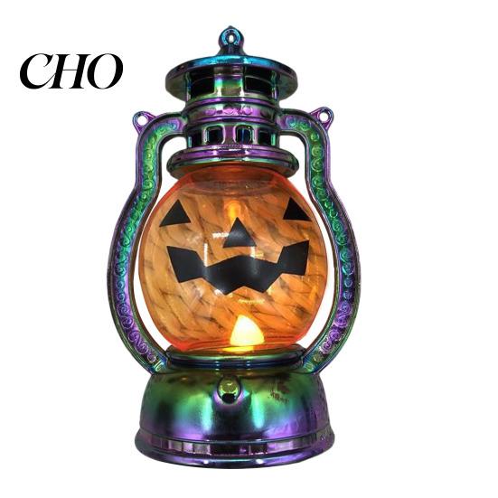 Small Size Pumpkin Lights Halloween Lantern Spooky Lamp with LED Candle Vintage Hanging Lanterns Decorative Light for Festive Party Porch Mantel