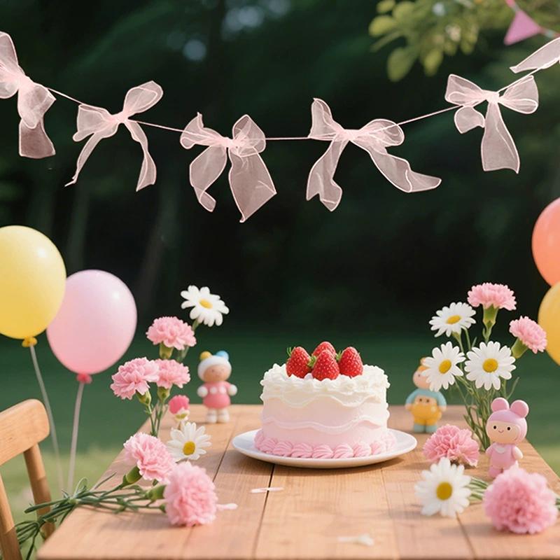 Rosa Schleife Banner Hängeanhänger Girlanden Für Mädchen Prinzessin Geburtstagsfeier Deko Babyparty Hochzeitsfeier Foto Hintergrund