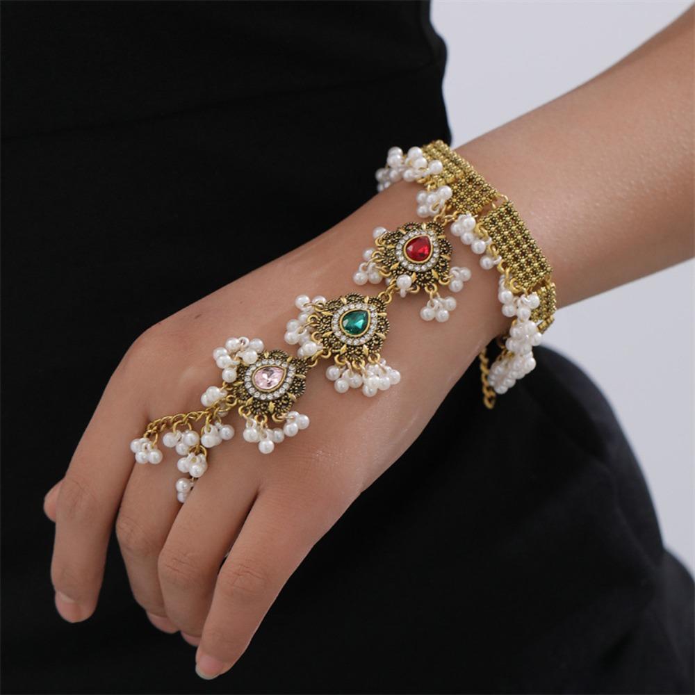 Retro Crystal Hand Chain Ring Irregular Tassels Bangle Exquisite Ethnic Style Bracelet  Couple