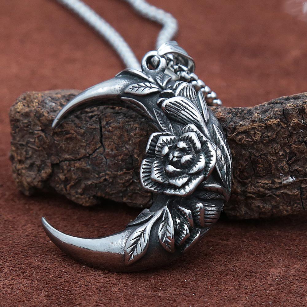Fashion Creativity Rose Pendant for Men Women Retro Stainless Steel Moon Couple Necklace Personality Jewelry Gifts