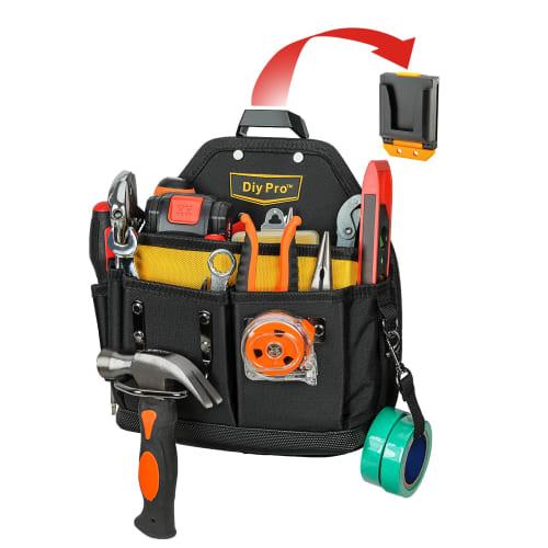 DIYPro Tool Pouch, Electrician Tool Pouch with Belt Clip, 22-Compartment Tool Organizer - Heavy-Duty Belt Pouch for Carpenters