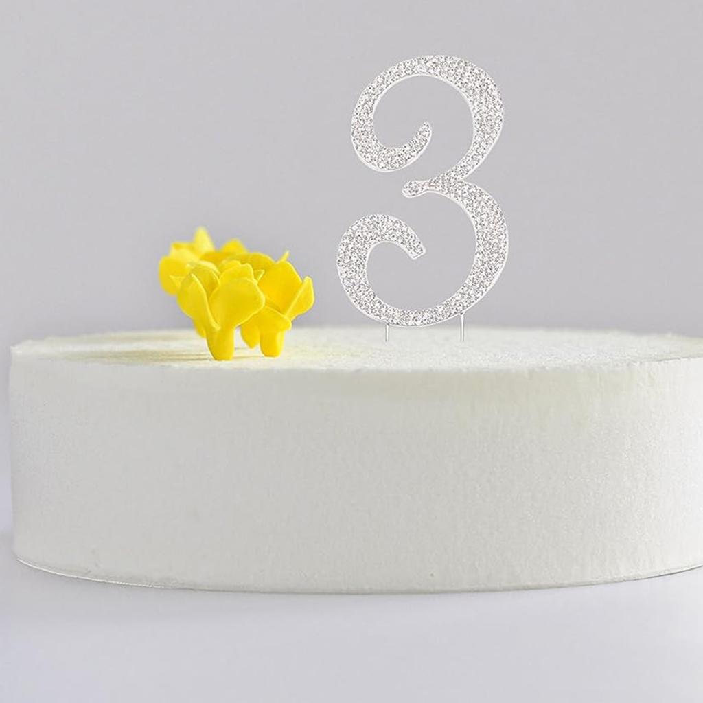 Number 3 Rhinestones Silver 3" Crystal Cake Topper Birthday Cake Topper Boy or Girl Birthday Anniversary Party Decoration Supply