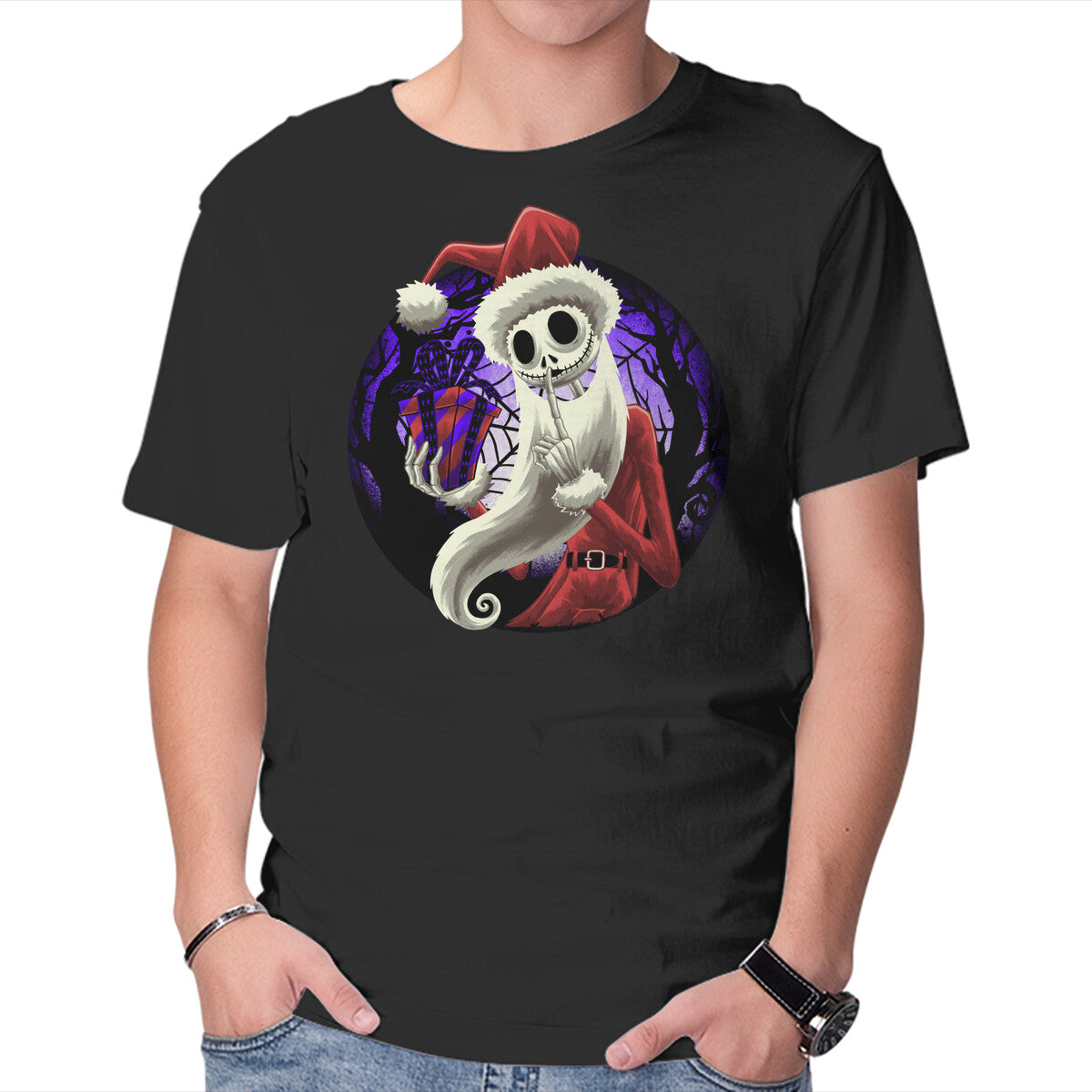 Unisex Crew Neck T-Shirt Skeleton Santa Graphic Short Sleeve Casual Tee XXL
