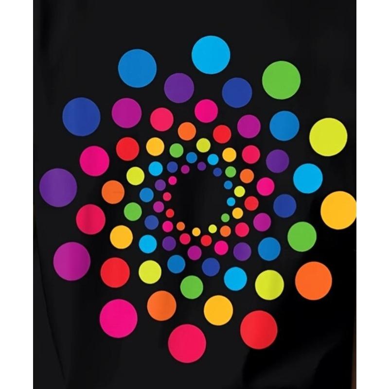 Europäische Größe Buntes Regenbogenpunkt Spiraldesign T-Shirt Kurzarm Rundhalsausschnitt Freizeitkleidung