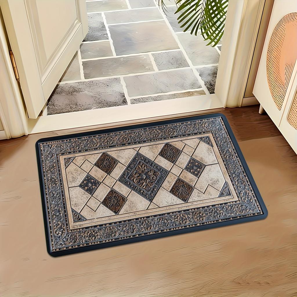 VIKAMA Elegant Ceramic Pattern Doormat Indoor Outdoor Welcome Mat Machine Washable Geometric Entrance Rug Home Decoration