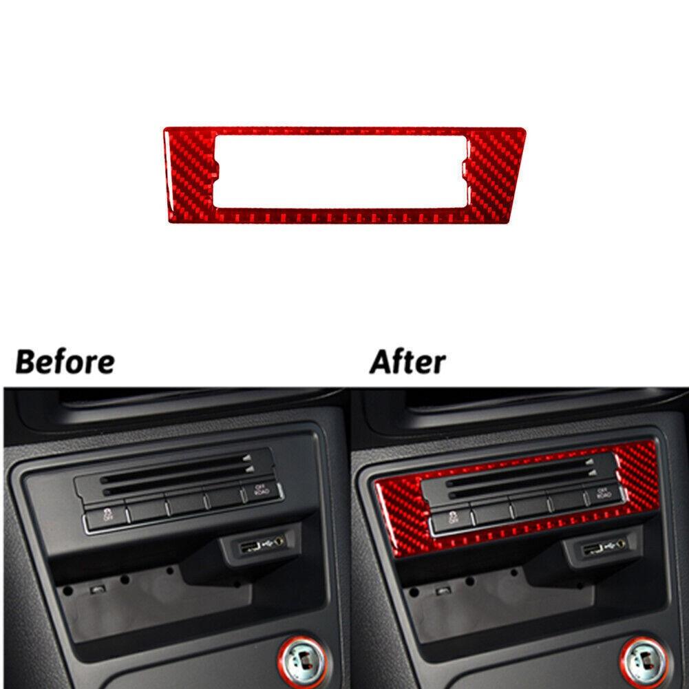 Red Carbon Fiber Center Storage Up Frame Trim For Volkswagen Tiguan 2013-2017