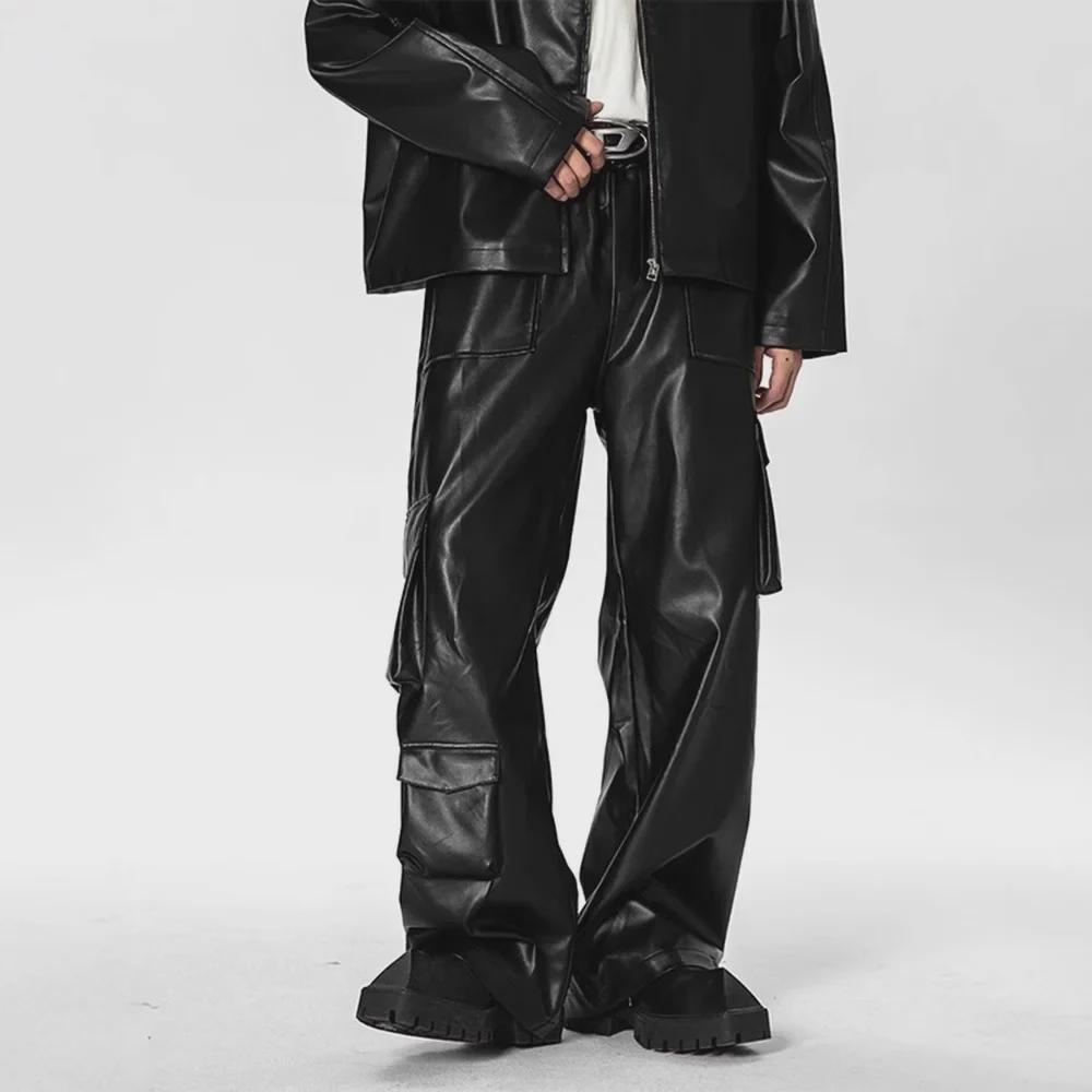 Men's Street Punk Leather Multi-Pocket Casual Pants - Spring/Autumn Trend