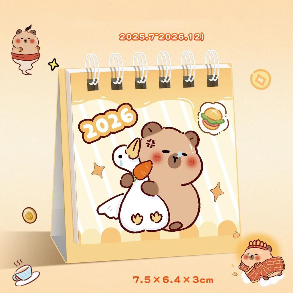 2026 Kalender Kapibara Cartoon Tischkalender Niedlicher Mini-Kalender Studentenbüro Desktop-Kalender