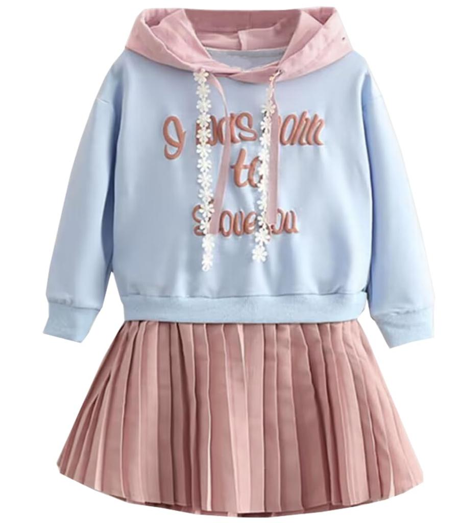 Long Sleeve Everyday Perfect Gift for Spring and Sizes and 140 G-UYO Girls' Dress, 100% Cotton, Striped, Casual, Wear, Cute, Popular, Splice, Autumn,