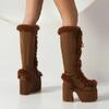 Nuevas botas de nieve de invierno para mujer, plataforma con cuña y tacón alto, zapatos de piel sintética para mujer, botas de media pantorrilla cálidas y antideslizantes de felpa, zapatos góticos