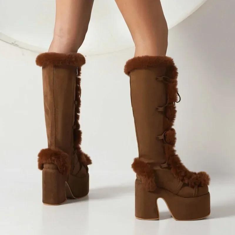 Nuevas botas de nieve de invierno para mujer, plataforma con cuña y tacón alto, zapatos de piel sintética para mujer, botas de media pantorrilla cálidas y antideslizantes de felpa, zapatos góticos