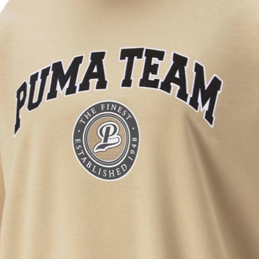 Puma Solid Color Logo Print High Collar Long Sleeve Sweatshirt Women Tops Camel 539271-67