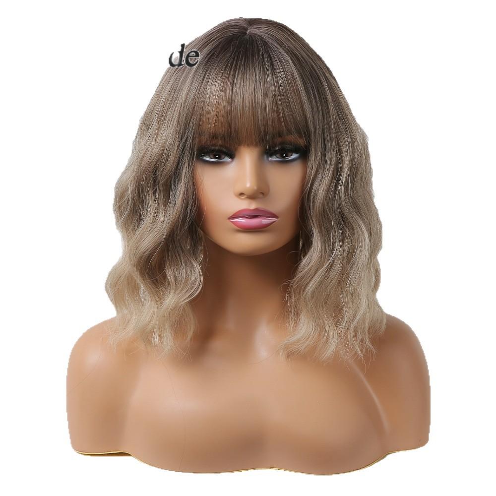 Hot-Selling European and American Women's Short Curly Bobo Wig - Golden Gradient, Fashionable & Natural.