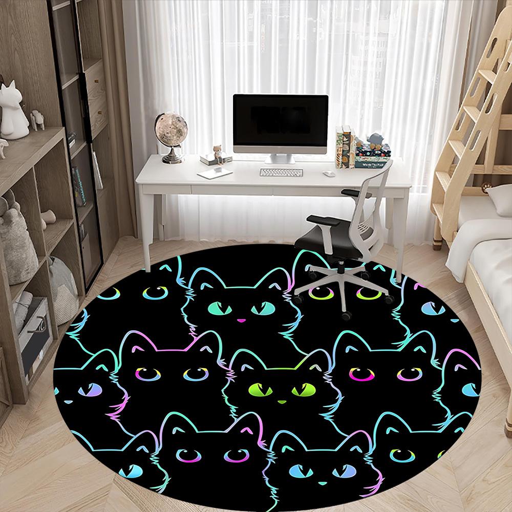 1pc Cat Pattern Office Round Area Rug, Under Office Chairs Bedroom Living Room Home Decor, Room Deco