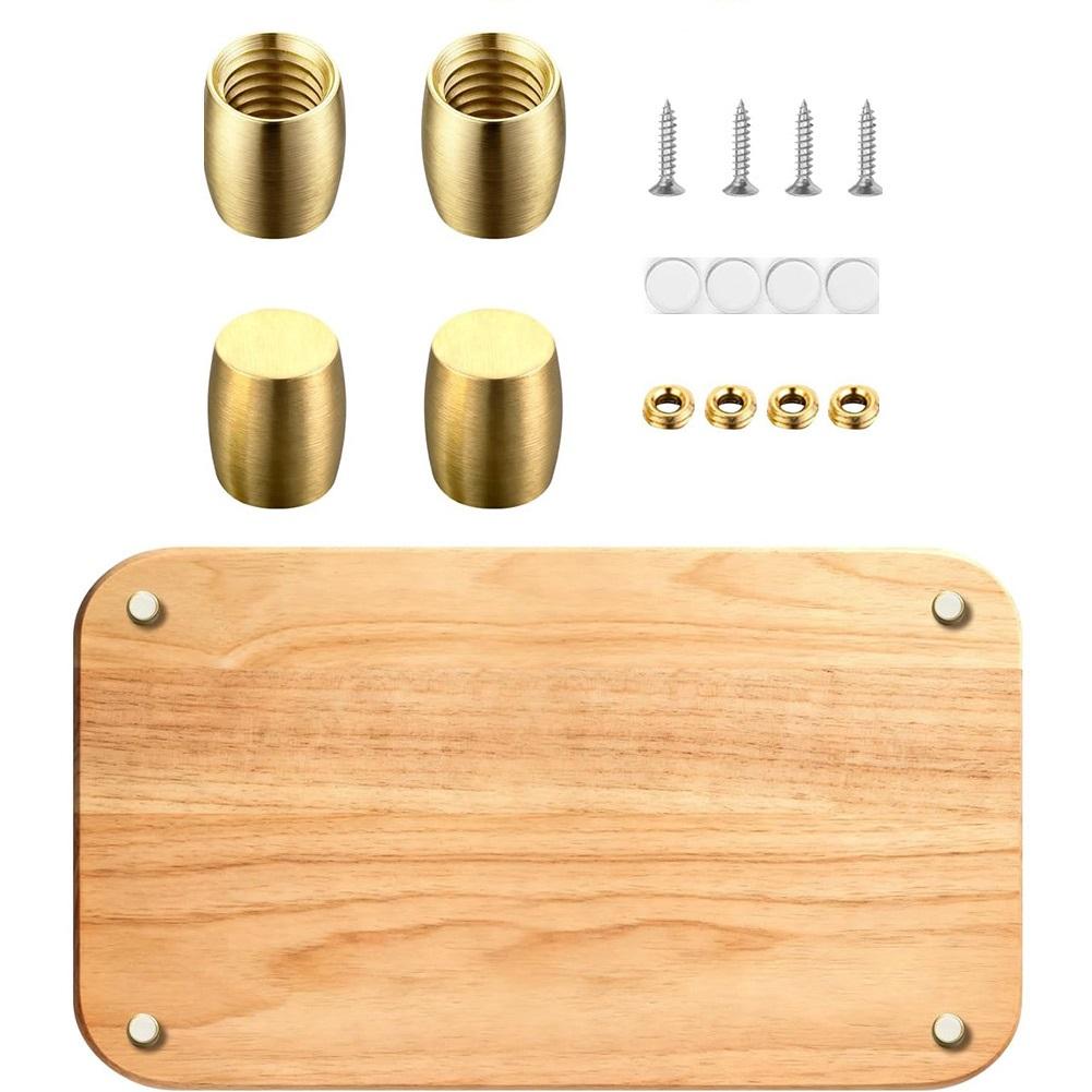 8PCS Brass Board Riser Feet with Screws and Rubber Pads for Cutting Boards Display Trays Speakers Stands and Boxes