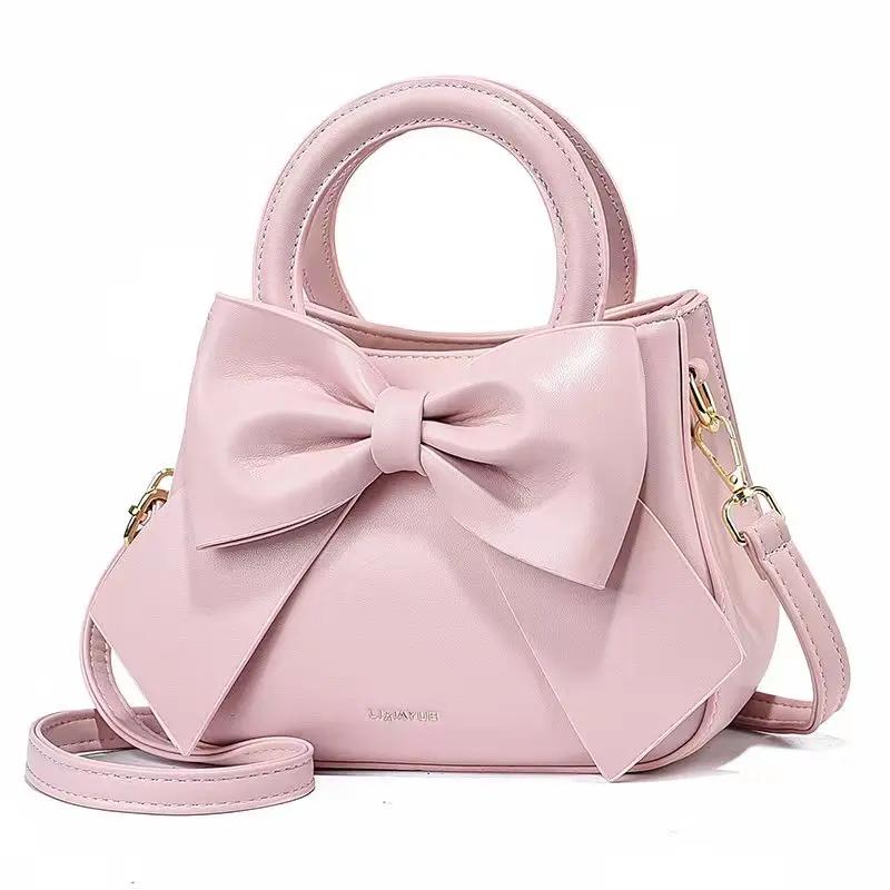 Fashi Casual Handbags For Women Cute Bow Black White Blue Kahki PU Handbags Trendy Daily Shoulder Underarm Bags bolsa feminina