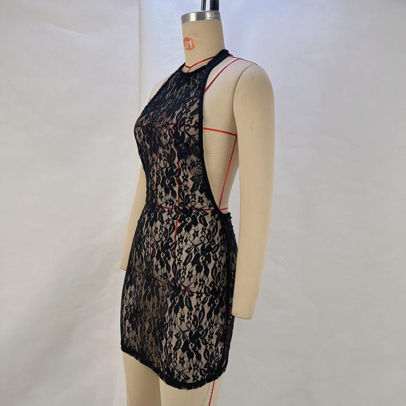 2024 Spring/Summer Lace Halter Neck Bodycon Dress for European and American Women